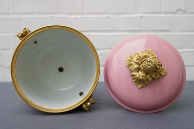 A gilt bronze-mounted monochrome pink bowl and cover, Samson, Paris, 19th C.